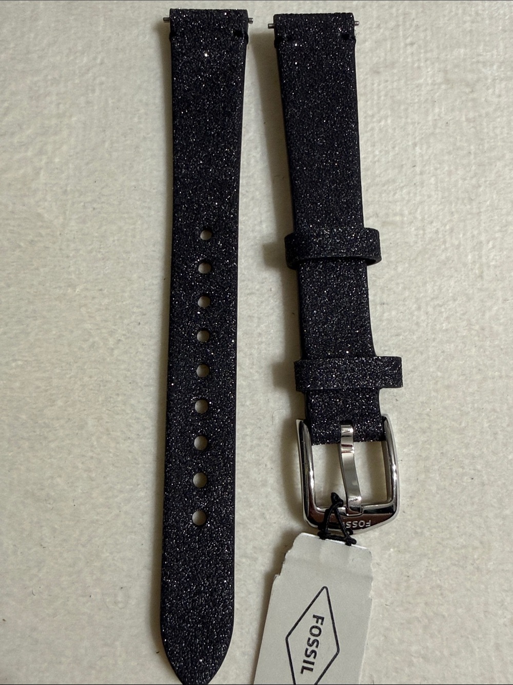 14mm Fossil Black Glimmer Leather Watch Strap